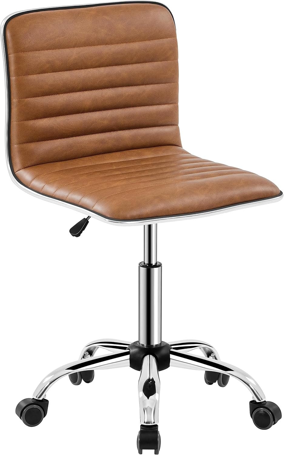Retro Armless Vanity Desk Chair with Ribbed PU Seat and Wheels for Compact Spaces Retro Armless Vanity Desk Chair with Ribbed PU Seat and Wheels for Compact Spaces - Image 1